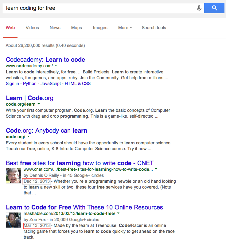 Content published date on SERPs
